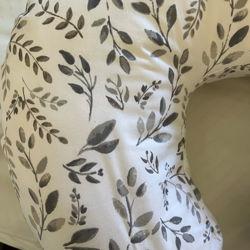 Neutral Leaf Print Nursing Pillow - White & Gray - Picture 5 of 9